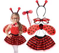 Edmirfun Costume Coccinella Bambina Set, 5 Pezzi Ladybug Costume Bambini Con Fascia Ladybug, Bacchette Magiche, Ali Ladybug e Tutu Per Carnevale Halloween Carnevale Cosplay Party