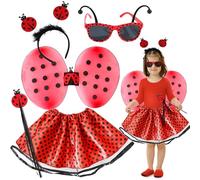 Edmirfun Costume Ladybug Bambina,Costumi da Coccinella Bambina,Bacchetta da Fata,Gonna in Tulle,Ali,Bacchetta da Fata,Vestito Ladybug Bambina,Costumi da Fata Carnevale Halloween Travestimento