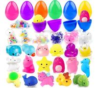 Edmirfun Uova Di Pasqua Preriempita Con 24 Pezzi Di Mini Mochi Toys, 24 Pezzi Uova Di Plastica Colorate Piene Di Giocattoli,Antistress Mochi Toys, Caccia All'Uovo Di Pasqua,Regalo Bambini Pasqua