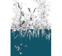 Edmond Petit Carta da parati Lièvres/Fenouil/Tournesol - Bleu - Lièvres Gauche - Bleu