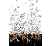 Edmond Petit Carta da parati Lièvres/Fenouil/Tournesol - Noir Orange - Fenouil Sauvage Droit - Noir Orange Doré