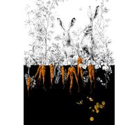 Edmond Petit Carta da parati Lièvres/Fenouil/Tournesol - Noir Orange - Lièvres Droit - Noir Orange Doré