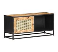 EDNRSOG Mobile TV in legno massiccio di mango con intreccio viennese e telaio in ferro, 90 x 30 x 40 cm, legno grezzo, stile rustico, molto spazio per riporre in ordine