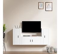 EDNRSOG Set di 3 mobili TV bianco in legno con montaggio a parete, design classico e molto spazio per riviste e DVD, istruzioni di montaggio incluse