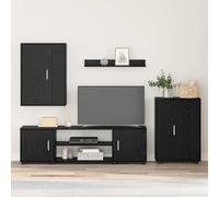 EDNRSOG Set di 4 mobili per TV da parete, effetto rovere nero, in legno, composto da supporto TV, mobile autoportante, armadio da parete e mensola da parete, design salvaspazio