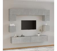 EDNRSOG Set di 8 mobili TV grigio cemento in legno con molto spazio per riviste e DVD, mobile multimediale a parete con pratiche ante per proteggere dalla polvere, semplice