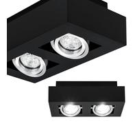 EDO Faretti da Soffitto GU10 OSMIN RIM 2 Luce Nero/Argento - Plafoniera Quadrata - Faretto Doppio con Anello Intercambiabile e Orientabile -Lampada Moderna per Soggiorno, Camera da letto, Cucina