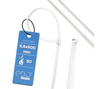 EDO Fascette Stringicavo Autobloccanti 8,8x600mm Bianche 100 pezzi - nylon PA66, resistenza 80kg, UL94 V2, senza alogeni - Fascette Cablaggio per cavi, elettricità, auto e fai da te