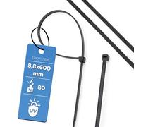 EDO Fascette Stringicavo Autobloccanti 8,8x600mm Nere 100 pezzi - nylon PA66, resistenza 80kg, UL94 V2, senza alogeni, resistenti ai raggi UV - Fascette Cablaggio per cavi, elettricità e fai da te