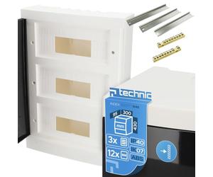 EDO Quadro Elettrico da Parete 3 File per 36 Moduli 43 x 30 x 9,5 cm IP40 | Scatola di Distribuzione in ABS Bianco - Centralino per Impianti Elettrici da Interno