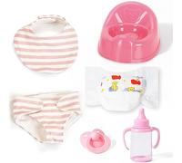eDollable Set di Accessori Realistici per Bambole da 30 cm Include Vasino Bavaglino, Ciuccio, Pannolino e Biberon Perfetto per Bambini, Bambine e Ragazze