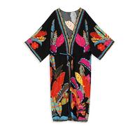 EDOLYNSA Kimono per le donne Boho 2024 Plus Size Costume da bagno Coverups Manica Lunga Spiaggia Copertura Vacanza Abiti Maxi Resort Wear, N1512-1120-4-nero Floreale, Taglia Unica