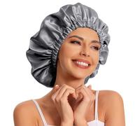 Edoneery Head002 Cofano di Seta per Capelli per Dormire - Cofano per Donna, Capelli Naturali (Grigio Scuro) Taglia Unica