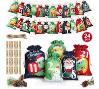 Edonkvi Sacchetti Calendario Dell'avvento 2024, Fai da Te Calendario Avvento da Riempire, 24 Calendario Avvento Stoffa Borsa con Clip, Sacchetto Regalo di Natale per Kinder Bambini Ragazza Ragazzo