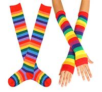 EDOTON Da donna Arcobaleno Banda Coscia al ginocchio Calze alte Braccio a maglia Più caldo senza dita Guanti Festa Costume Accessorio (Rosso)