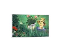 Édouard Manet Famoso Arte Murale Quadro Stampa su Tela-Bianca Cornice Quadri Moderni Soggiorno-Riproduzione(Ragazzo tra i fiori) 60x95cm-23x37in