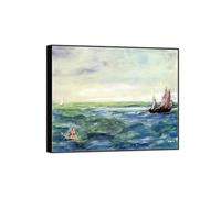 Édouard Manet Famoso Arte Murale Quadro Stampa su Tela-Nera Cornice Quadri Moderni Soggiorno-Riproduzione(paesaggio marino con bagnante) 20x25cm