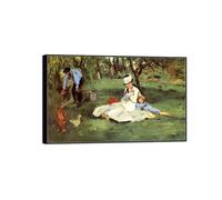 Édouard Manet Famoso Arte Murale Quadro Stampa su Tela-Nera Cornice Quadri Moderni Soggiorno-Riproduzione(Famiglia in giardino) 70x110cm-27x43in