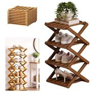 EDQPLL 2026 Nuova scarpiera in bambù a 2-10 livelli, organizer verticale pieghevole, scarpiera in bambù, ripiano for scarpe stretto multifunzionale, for ingresso, armadio(Tea,4 Tier)