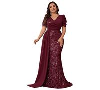 EDQPLL Abiti da banchetto da donna, abiti da sera formali for invitati a matrimoni, abiti lunghi con paillettes taglie forti(Burgundy,14)
