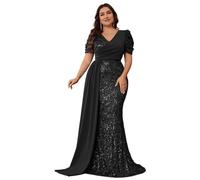 EDQPLL Abiti da banchetto da donna, abiti da sera formali for invitati a matrimoni, abiti lunghi con paillettes taglie forti(Black,14)