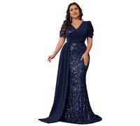 EDQPLL Abiti da banchetto da donna, abiti da sera formali for invitati a matrimoni, abiti lunghi con paillettes taglie forti(Navy blue,14)