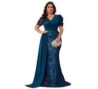 EDQPLL Abiti da banchetto da donna, abiti da sera formali for invitati a matrimoni, abiti lunghi con paillettes taglie forti(Blu,10)