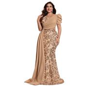 EDQPLL Abiti da banchetto da donna, abiti da sera formali for invitati a matrimoni, abiti lunghi con paillettes taglie forti(Champagne,8)