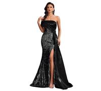 EDQPLL Abiti da damigella d'onore a sirena con una spalla, strascico, abiti formali sexy for le donne con spacco frontale for abiti da ballo, da sera e da festa.(Black,XS)