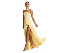 EDQPLL Abiti da Damigella d'Onore in Raso con Una Spalla, Abito Formale Plissettato con Spacco, Abiti da Ballo Lunghi 2025(Yellow,M)