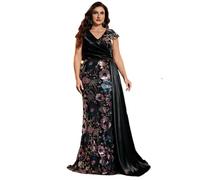 EDQPLL Abiti eleganti con paillettes taglie forti, abiti da sera e da cerimonia for la madre della sposa, abito lungo a trapezio con scollo a V e maniche a palloncino, con cintura(XL)