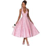 EDQPLL Abito da Cocktail Skater da Donna, Abito da Sera Formale con Scollo all'Americana e Linea ad A del 2025(Pink,S)