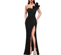 EDQPLL Abito da Sera Aderente Elegante da Donna, Abito Lungo Formale con Arricciatura e Spacco Alto(L)