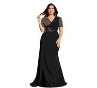 EDQPLL Abito da sera formale elegante da donna con scollo a V, maniche corte, paillettes, abito for la madre della sposa, abiti lunghi formali plissettati con scollo a V profondo(Black,4XL)