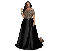 EDQPLL Abito da sera formale elegante da donna con scollo a V, maniche corte, paillettes, abito for la madre della sposa, abiti lunghi formali plissettati con scollo a V profondo(A-Black,XXL)