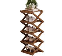 EDQPLL Scarpiera Pieghevole,Organizer for scarpiera in Bambù,Scaffale Alto e Stretto Autoportante,Scaffale Pieghevole,Assemblaggio Senza Attrezzi, for Ingresso, Armadio, Camera da Letto(Tea,5 Tier)