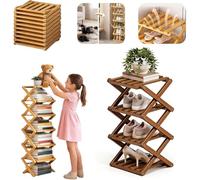 EDQPLL Scarpiera, Scaffale for Scarpe Pieghevole in Bambù, Organizer for Scarpe Pieghevole Alto e Stretto, Organizzatore for riporre le Scarpe Indipendente for Ingresso, Corridoio(Tea,4 Tier)