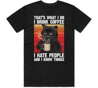 EDrecUTDEA Cat That's What I Do Drink Coffee Hate People And Know Things T-Shirt Tee Funny M