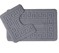 EDS - Set di 2 tappetini da bagno antiscivolo in stile greco, composto da 1 tappetino da bagno e (50 x 80 cm) e 1 tappetino per WC (50 x 40 cm) carbone