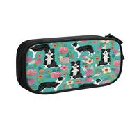 EdsfFehs Astuccio grande con stampa floreale Border Collie a doppio strato con cerniera, multi scomparto portatile, Nero , Taglia unica, Set di zaini per la scuola