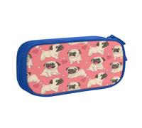 EdsfFehs Astuccio portamatite a doppio strato con cerniera, con stampa di un cucciolo di carlino e cartoni animati, grande capacità, portatile, Blu, Taglia unica, Set di zaini per la scuola