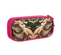 EdsfFehs Astuccio portamatite a doppio strato con cerniera, grande capacità, con stampa di canguro e zoo, multi scomparto portatile, rosa, Taglia unica, Set di zaini per la scuola