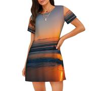 EdsfFehs Bella camicia da notte a maniche corte da donna con stampa oceano all'alba, comoda e traspirante, Nero , XL