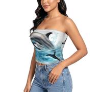 EdsfFehs Camicetta da donna con stampa delfino che guarda te senza spalline elastica morbida senza maniche camicetta per l'uso quotidiano, Nero , L