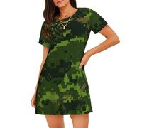 EdsfFehs Camicia da notte a maniche corte da donna con stampa mimetica digitale dell'esercito verde, comoda e traspirante, Nero , L