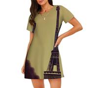 Edsffehs Camicia da notte a maniche corte da donna con stampa Torre Eiffel Parigi, comoda e traspirante, Nero , XL