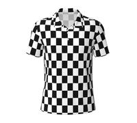 EdsfFehs Camicie da uomo a maniche corte con stampa a righe bianche e nere a quadri, leggere, traspiranti, per spiaggia, vacanze, uso quotidiano, Nero , 3XL