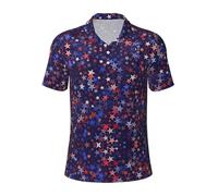 EdsfFehs Camicie da uomo a maniche corte con stampa americana rossa e blu, leggere, traspiranti, per spiaggia, vacanze, uso quotidiano, Nero , XXL