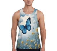 EdsfFehs Canotta da allenamento da uomo con stampa di farfalle e nuvole blu, comoda, traspirante, casual, Nero , L