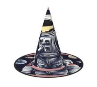 EdsfFehs Cappello di Halloween con stampa astronauta sulla luna 1,Copricapo da mago a tesa larga divertente a punta, forniture per festival pieghevoli